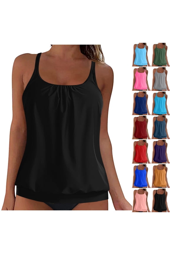 Tummy Control Tankini Swim Tops - Women Ruched Swimsuit Bathing Suit Top Only Modest Swimwear 2026 (Red, 3XL)