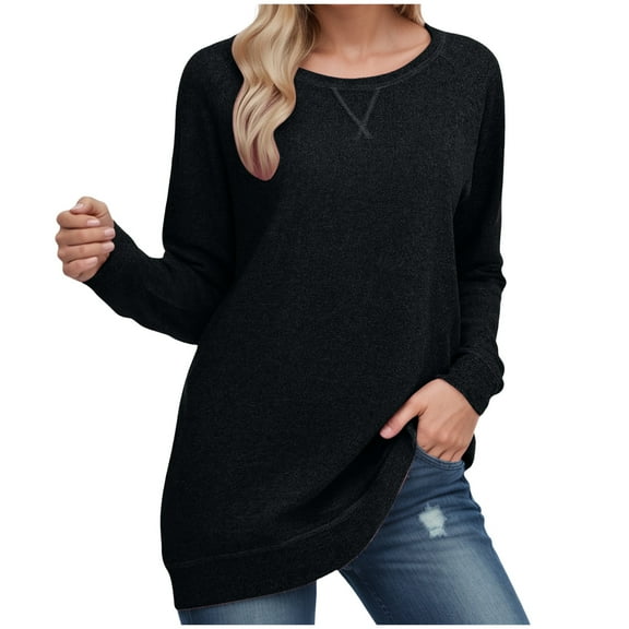 idosla Tunic Tops for Women 2025 Long Sleeve Shirts for Leggings Loose Fit Sweaters (Black, S)