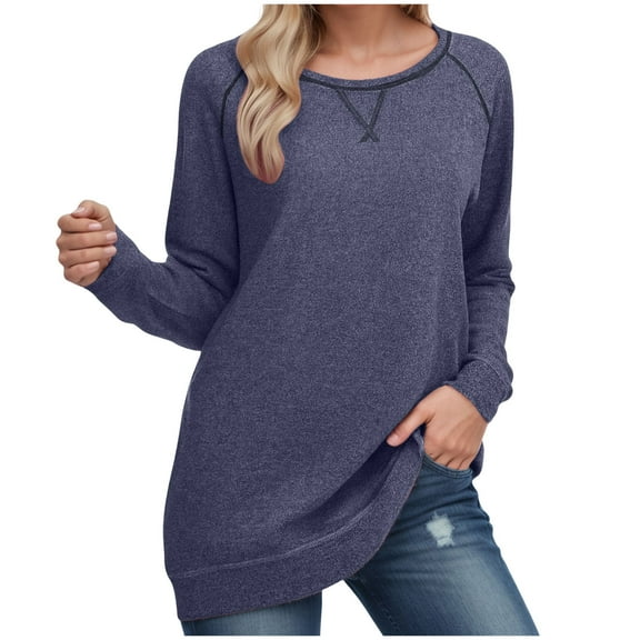 idosla Tunic Tops for Women 2025 Long Sleeve Shirts for Leggings Loose Fit Sweaters (Dark Blue, M)