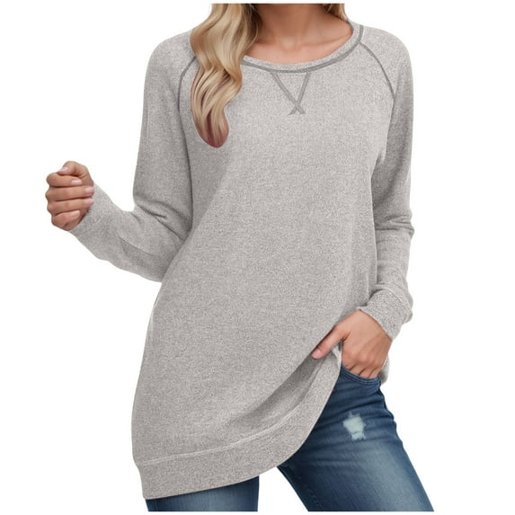 idosla Tunic Tops for Women 2025 Long Sleeve Shirts for Leggings Loose Fit Sweaters (Grey, S)