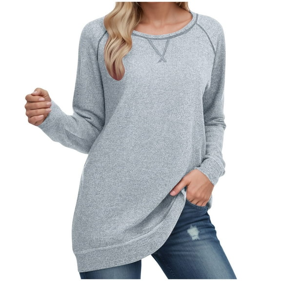 idosla Tunic Tops for Women 2025 Long Sleeve Shirts for Leggings Loose Fit Sweaters (Light Blue, XL)