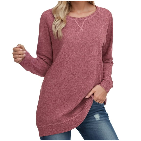 idosla Tunic Tops for Women 2025 Long Sleeve Shirts for Leggings Loose Fit Sweaters (Pink, 3XL)