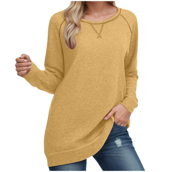 idosla Tunic Tops for Women 2025 Long Sleeve Shirts for Leggings Loose Fit Sweaters (Yellow, XL)