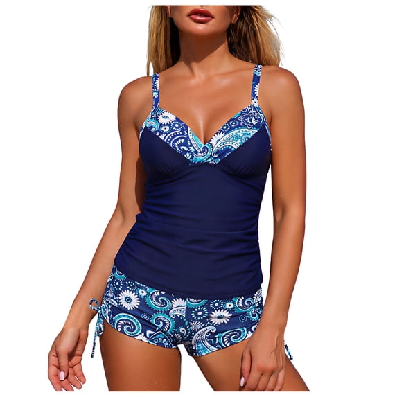 idosla Twist Front Tankini Swimsuits for Women 2026 Flattering Tummy Control Ribbed Two-Piece Bathing Suits (Navy, M)