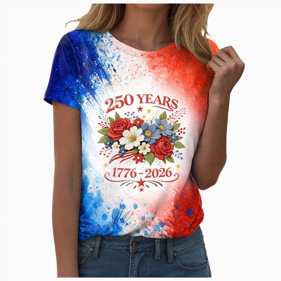 idosla USA Flag Tee Shirt for Women 4th of July Memorial Day Gift T Shirt Casual Short Sleeve American Proud T-Shirt Tops (Watermelon Red, XL)