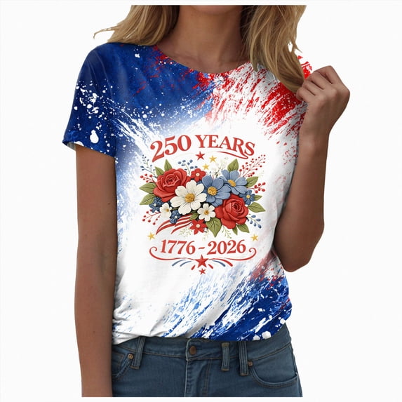 idosla USA Flag Tee Shirt for Women 4th of July Memorial Day Gift T Shirt Casual Short Sleeve American Proud T-Shirt Tops (Wine, XL)