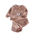 thumbnail image 1 of idosla Unisex Warm Winter 2 Pieces Set Sweatsuit Warm Girl Pants Outfit Warm Crewneck Sweatshirt & Sweatpants for Boys Girls (Khaki, 6-12 Months), 1 of 6