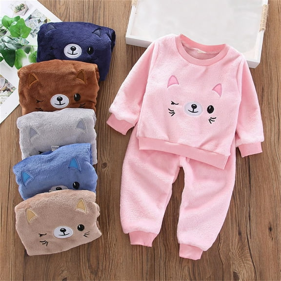 idosla Unisex Warm Winter 2 Pieces Set Sweatsuit Warm Girl Pants Outfit Warm Crewneck Sweatshirt & Sweatpants for Boys Girls (Pink, 5-6 Years)