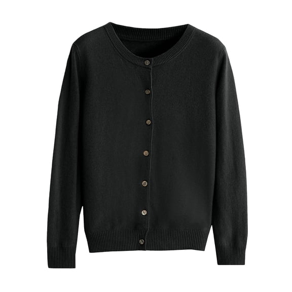 idosla Womans Sweaters Cardigan Button Down Open Cardigans Sweater Lightweight Long Sleeve Crewneck Fall Winter 2025 Tops (Black, XL)