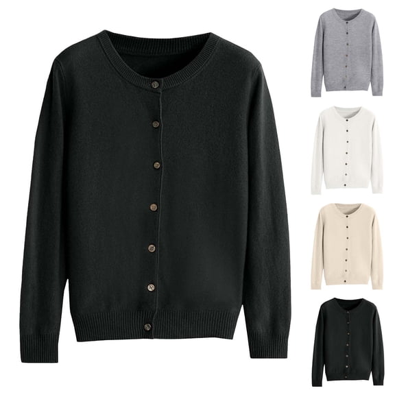 idosla Womans Sweaters Cardigan Button Down Open Cardigans Sweater Lightweight Long Sleeve Crewneck Fall Winter 2025 Tops (Black, XXL)