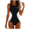 thumbnail image 1 of idosla Women Athletic One Piece Swimsuits Sporty Racerback Bathing Suits Full Coverage Modest Swimwear (Black, S), 1 of 8