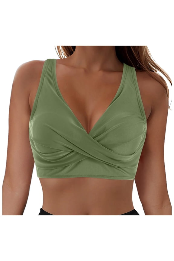 Women Bikini Top - 2026 Full Coverage Bathing Suit Top Push Up Swimsuit Tops Large Bust Swim Tops No Bottom (Army Green, S)