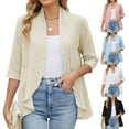 thumbnail image 1 of idosla Women Cardigan 3/4 Sleeves Open Front Lightweight Soft Netted Knit Draped Ruffles Cardigan Kimono Cover Ups (Sky Blue, XXL), 1 of 9