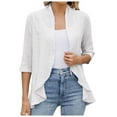 thumbnail image 1 of idosla Women Cardigan 3/4 Sleeves Open Front Lightweight Soft Netted Knit Draped Ruffles Cardigan Kimono Cover Ups (White, L), 1 of 9