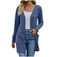 thumbnail image 1 of idosla Women Cardigans Open Front Lightweight Button Down Duster Long Cardigan Vertical Stripes Pockets for Casual Fall (Blue, XL), 1 of 8