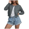 thumbnail image 1 of idosla Women Casual Open Front Button Down Cropped Cardigan Sweaters Y2k Crewneck Long Sleeve Fall Knitwear Teen Clothes (Dark Gray, M), 1 of 6