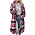 thumbnail image 1 of idosla Women Fall Flannel Plaid Shacket Jacket Oversized Button Down Long Shirt Jacket (Hot Pink, XXL), 1 of 5