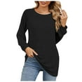 thumbnail image 1 of idosla Women Long Sleeve Shirts Fall Top Casual Pleated Blouse for Women Fashion (Black, M), 1 of 7