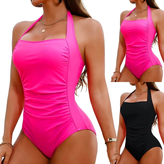 idosla Women One Piece Swimsuits Tummy Control Bathing Suits Push up Full Coverage Swimwear (Black, S)
