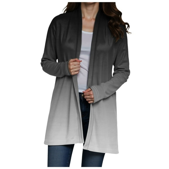 idosla Women Open Front Cardigans Casual Long Sleeve Lightweight Knit Cardigan Sweater (Black, L)