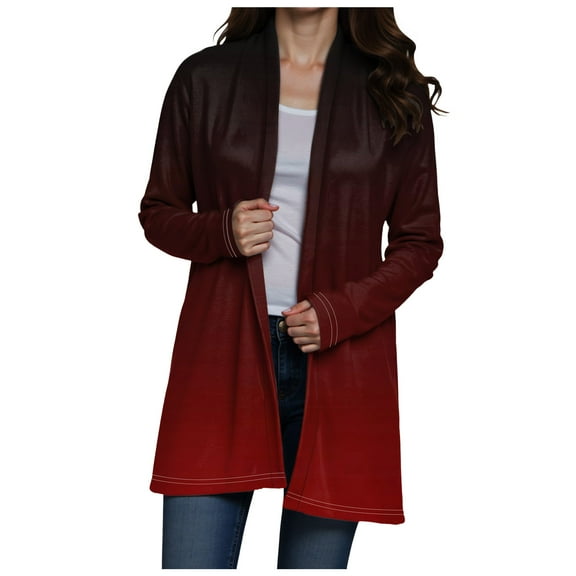 idosla Women Open Front Cardigans Casual Long Sleeve Lightweight Knit Cardigan Sweater (Brick Red, M)