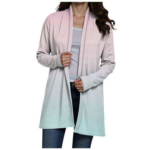 idosla Women Open Front Cardigans Casual Long Sleeve Lightweight Knit Cardigan Sweater (Pink, M)