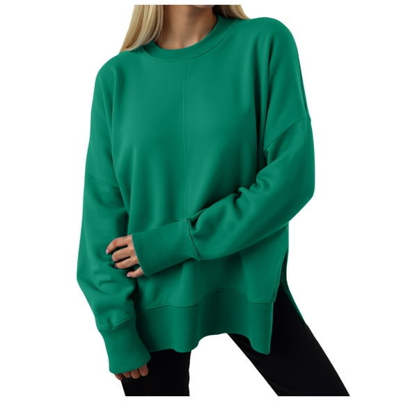idosla Women Oversized Sweatshirts Thumbhole Long Sleeve Hoodies Shirts 2025 Fall Side Slit Pullover Top Teen Y2k Outfits (Green, XL)