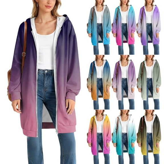 idosla Women Plus Size Zip Up Hoodies Long Tunic Sweatshirt Casual Long Sleeve Jackets with Pockets (Purple, M)
