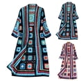 thumbnail image 1 of idosla Women Vintage Crochet Granny Square Cardigan Jumper Long Sleeve Open Front Floral Knit Sweater Knitwear Long Cardigan (Red, FREE SIZE), 1 of 7