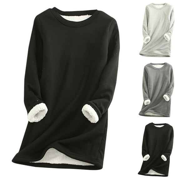 idosla Women Warm Sherpa Lined Fleece Crewneck Sport Sweatshirt Pullover Loungewear (Black, 5XL)