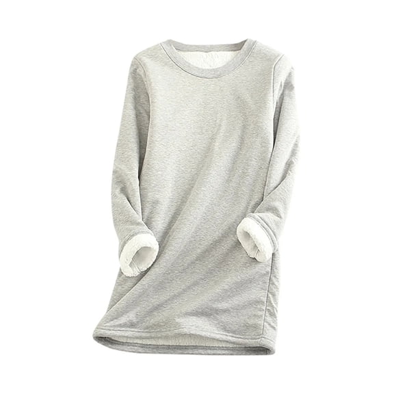 idosla Women Warm Sherpa Lined Fleece Crewneck Sport Sweatshirt Pullover Loungewear (Light Gray, 5XL)