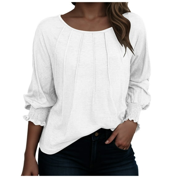 idosla Women's 2025 Fashion Tops 3/4 Sleeve T-Shirts Cute Crewneck Basic Business Tees Blouses (White, S)