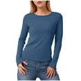 thumbnail image 1 of idosla Women's Boat Neck Tops Long Sleeve Shirts Casual Fitted Tee Shirts Solid Color Fall Basic Clothes (Navy, XL), 1 of 6