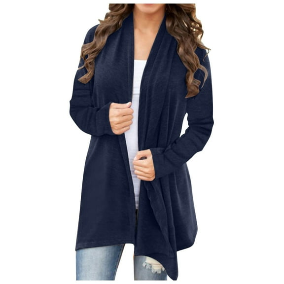 idosla Women's Casual Lightweight Cardigans Open Front Long Sleeve Cardigan Sweaters Loose Fit (Navy, XL)