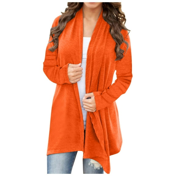 idosla Women's Casual Lightweight Cardigans Open Front Long Sleeve Cardigan Sweaters Loose Fit (Orange, XL)