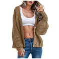 thumbnail image 1 of idosla Women's Chunky Knit Open Front Sweater Long Sleeve Button Loose Short Cardigan Outerwear Coats (Brown, XXL), 1 of 4