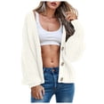 thumbnail image 1 of idosla Women's Chunky Knit Open Front Sweater Long Sleeve Button Loose Short Cardigan Outerwear Coats (White, XXL), 1 of 4