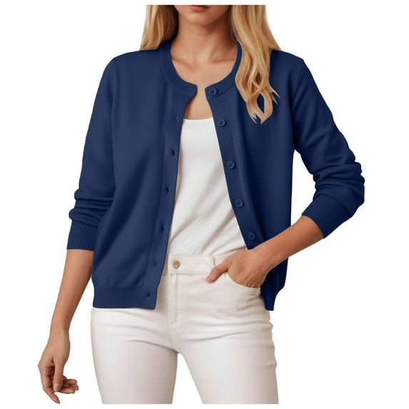 idosla Women's Classic Long Sleeve Knit Cardigan Sweaters Casual Open Front Button Down Cardigans (Navy, XL)