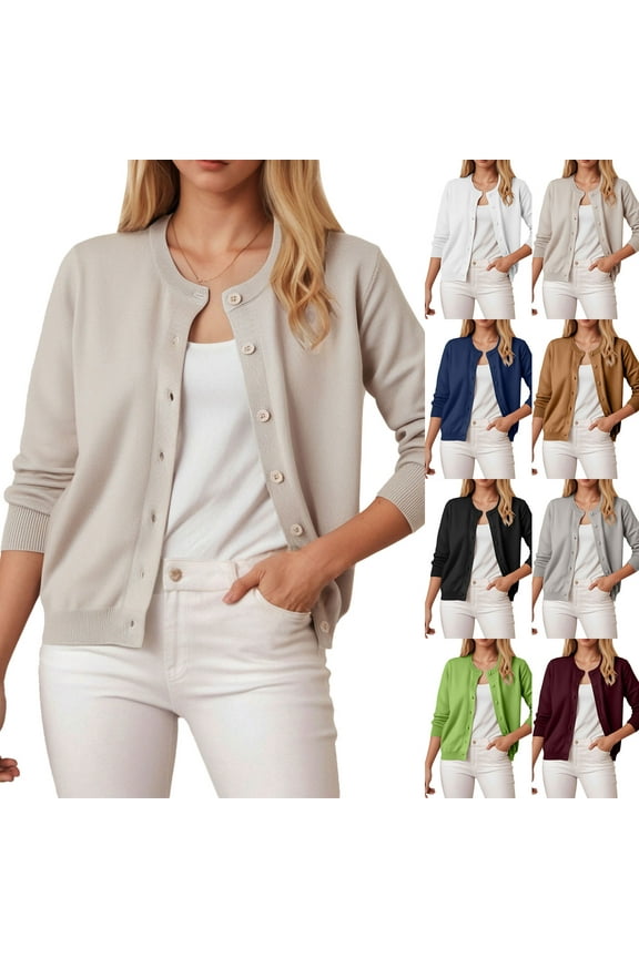 Women's Classic Long Sleeve Knit Cardigan Sweaters Casual Open Front Button Down Cardigans (White, L)