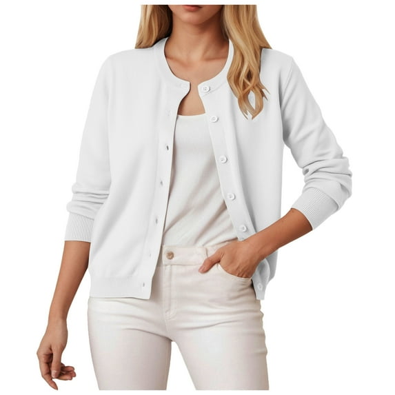 idosla Women's Classic Long Sleeve Knit Cardigan Sweaters Casual Open Front Button Down Cardigans (White, S)