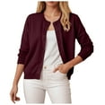 thumbnail image 1 of idosla Women's Classic Long Sleeve Knit Cardigan Sweaters Casual Open Front Button Down Cardigans (Wine, L), 1 of 9