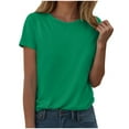 thumbnail image 1 of idosla Women's Cotton Crewneck T-Shirts Short Sleeve Basic Solid Color Tee Classic-Fit Shirt Breathable Comfy Summer Top (Green, 3XL), 1 of 5