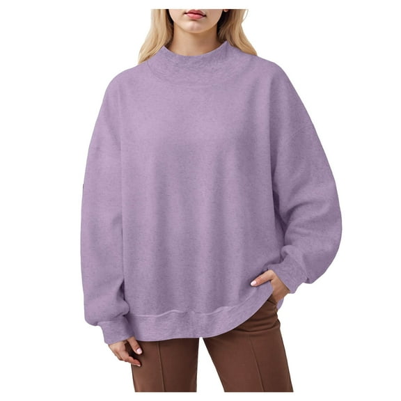 idosla Women's Crew Neck Sweatshirt Oversized Pullover Casual Fleece Long Sleeve Loose Fit Top Shirt Fashion 2025 Fall Clothes (Purple, XXL)