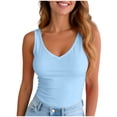 thumbnail image 1 of idosla Women's Double Lined V Neck Tank Tops Summer Basic Sleeveless Shirts Cute Trendy Going Out Tops (Light Blue, S), 1 of 9