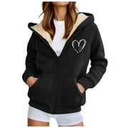 IDOSLA Women's Fleece Zip Hoodie, Winter Warm Pullover Jacket, Casual Sports Sweatshirt with Front Pockets (Black, XL)