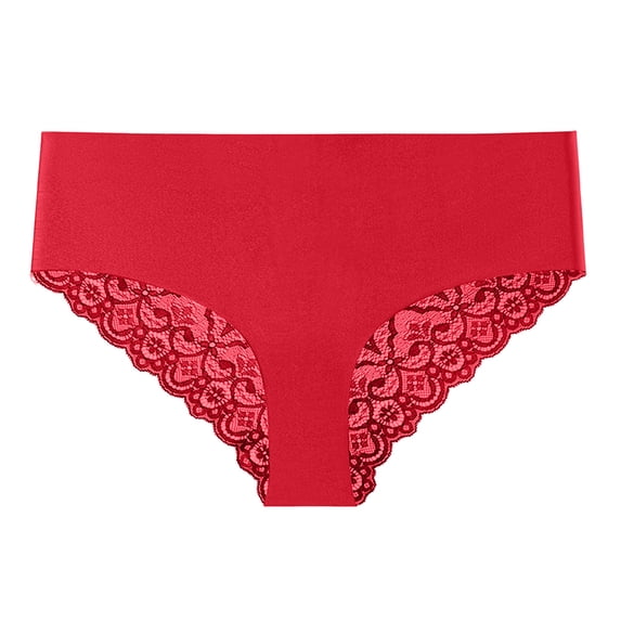 idosla Women's Floral Lace Sheer Briefs High Waist Panties Sexy Seamless Underwear (Red, S)