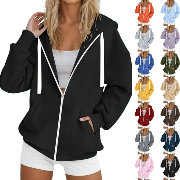 idosla Women's Full Zip Up Hoodie Long Sleeve Hooded Sweatshirts Pockets Jacket Coat for Women (Red, S)