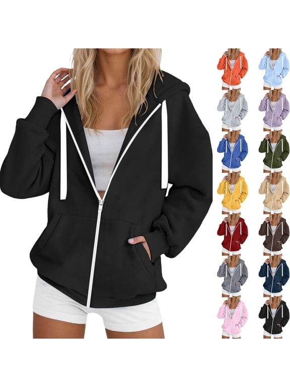 Women's Full Zip Up Hoodie Long Sleeve Hooded Sweatshirts Pockets Jacket Coat for Women (Wine, XL)