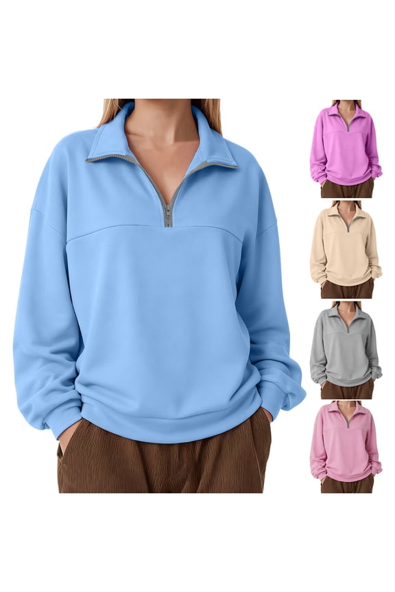 Women's Half Zip Cropped Pullover Quarter Zipper Hoodie Stand Collar Fall Winter Casual Sweatshirt Jacket (Pink, S)
