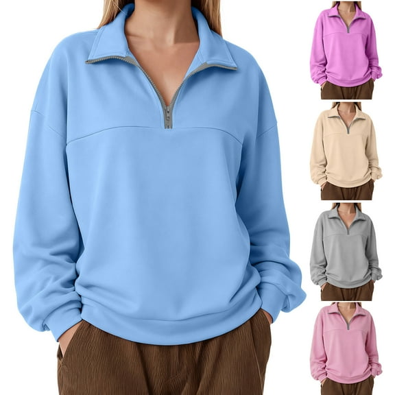 idosla Women's Half Zip Cropped Pullover Quarter Zipper Hoodie Stand Collar Fall Winter Casual Sweatshirt Jacket (Pink, S)